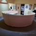 Round Maple Reception Desk w/ Glass Top Transaction Counter